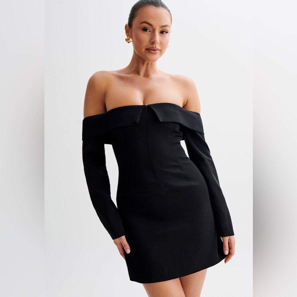 Hugo Suiting Off Shoulder Mini Dress